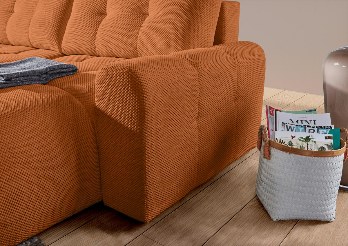 ECKSOFA Rostfarben Flachgewebe  - Rostfarben/Schwarz, KONVENTIONELL, Kunststoff/Textil (256/157cm) - Carryhome