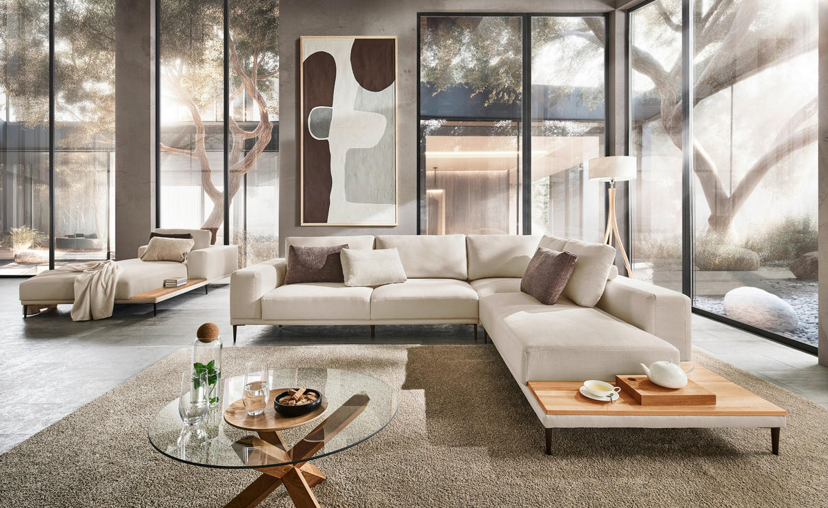 ECKSOFA Naturfarben Leinwand  - Schwarz/Naturfarben, Design, Textil/Metall (318/271cm) - Emilio Belluti
