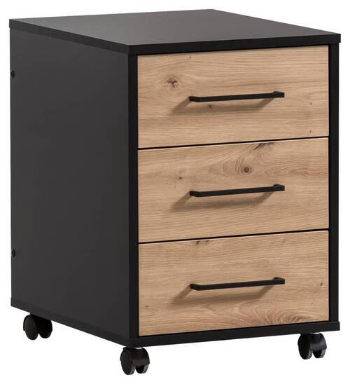 ROLLCONTAINER Schwarz, Eiche Artisan  - Schwarz/Eiche Artisan, MODERN, Holzwerkstoff/Kunststoff (40,1/57/50cm) - MID.YOU