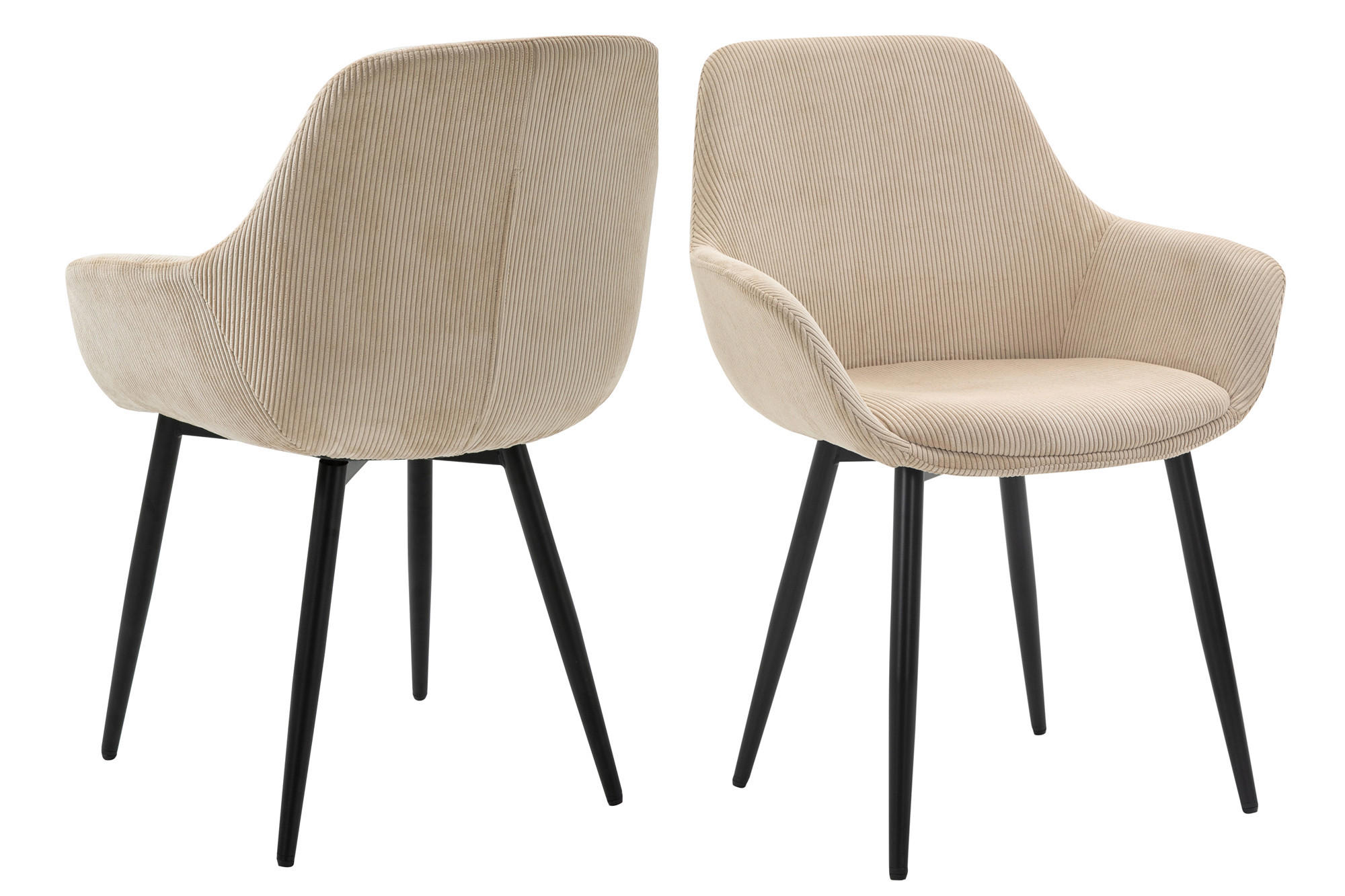 ARMLEHNSTUHL-SET 2 Stück  in Cord  - Beige/Schwarz, MODERN, Textil/Metall (64/86/59cm) - Livetastic