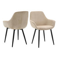ARMLEHNSTUHL-SET 2 Stück  in Cord  - Beige/Schwarz, MODERN, Textil/Metall (64/86/59cm) - Livetastic