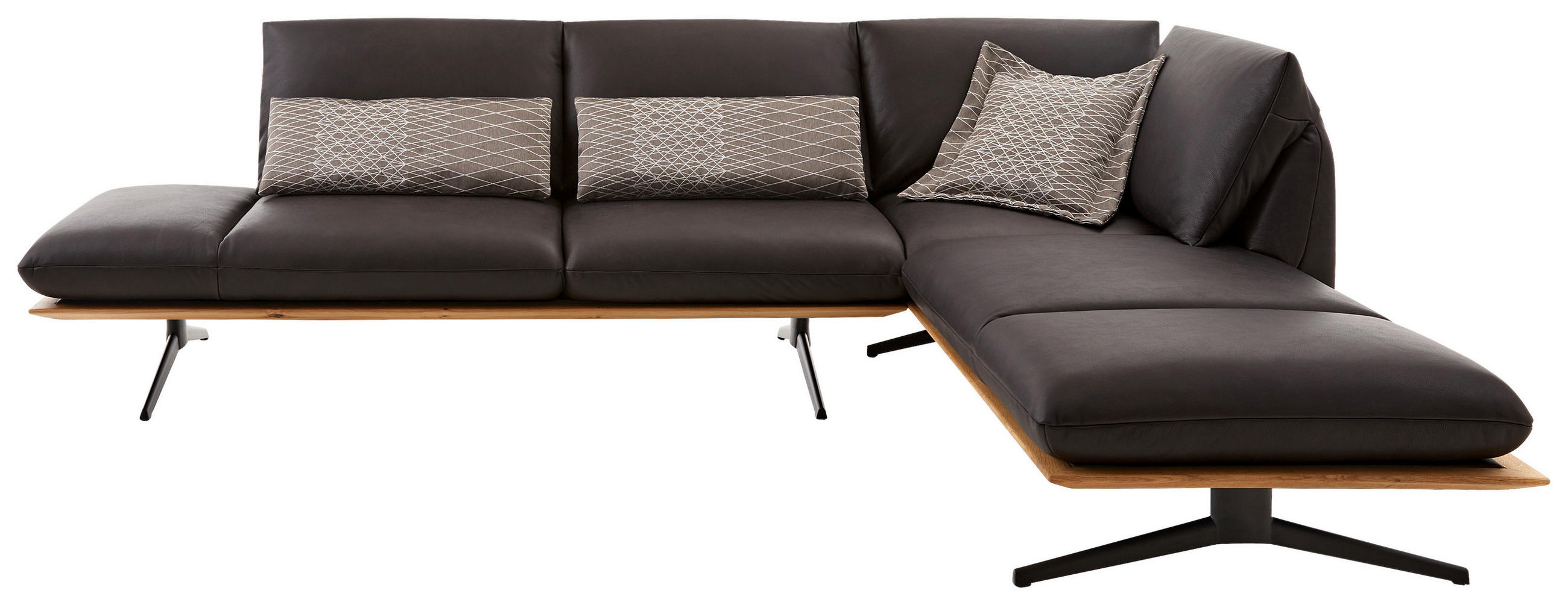ECKSOFA  in Echtleder Braun  - Schwarz/Braun, Design, Leder/Holz (282/205cm) - Dieter Knoll