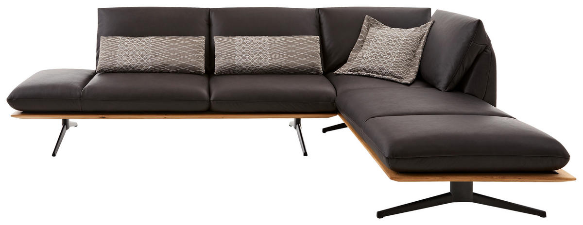 ECKSOFA  in Echtleder Braun  - Schwarz/Braun, Design, Leder/Holz (282/205cm) - Dieter Knoll