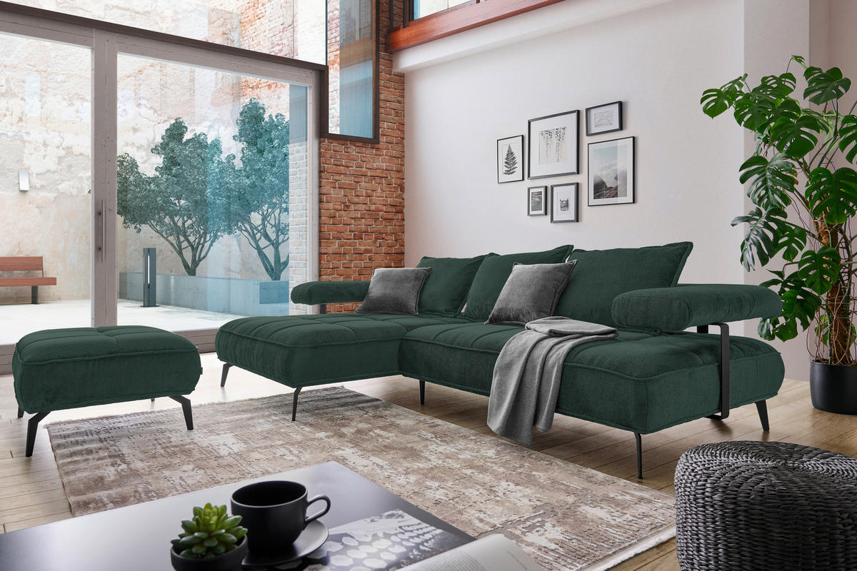 ECKSOFA in Webstoff Dunkelgrün  - Dunkelgrün/Schwarz, Design, Textil/Metall (180/266cm) - Welnova