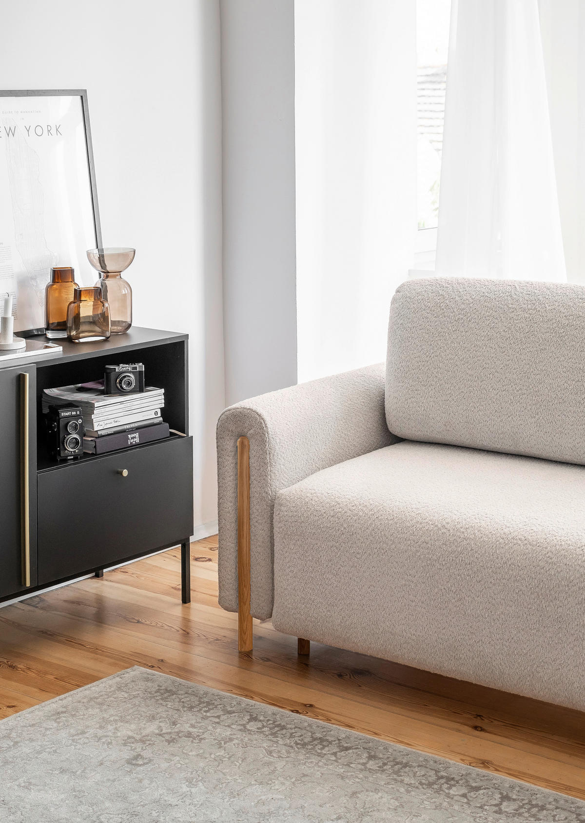 SCHLAFSOFA Teddystoff Beige  - Eichefarben/Beige, Design, Holz/Textil (244/97/97cm) - MID.YOU