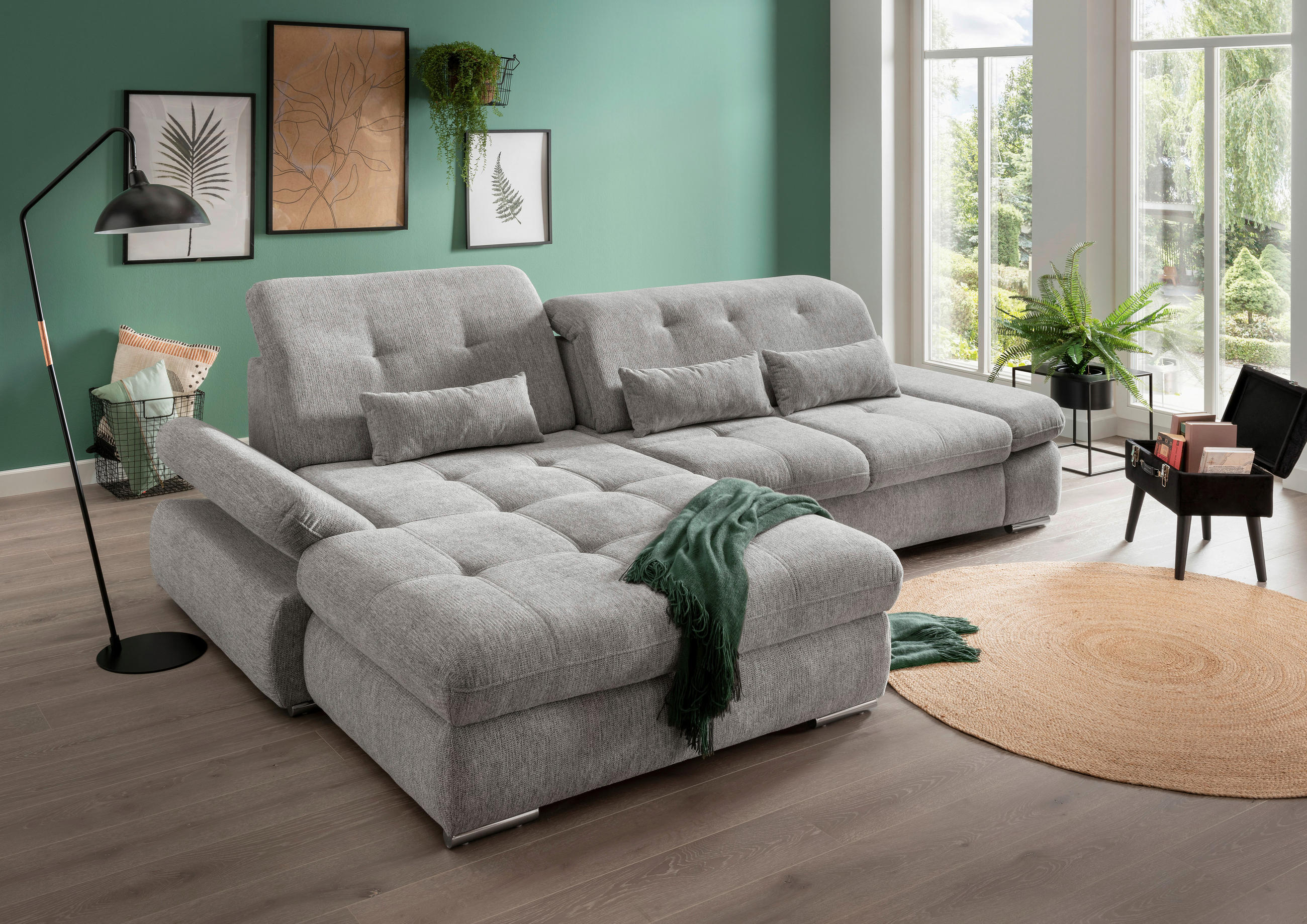 ECKSOFA in Chenille Silberfarben 196/300 cm - Chromfarben/Silberfarben, Design, Textil/Metall (196/300cm) - Livetastic