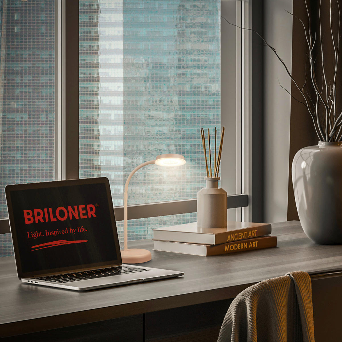 STOLNÍ LED LAMPA, dotykový stmívač, 13/55,5 cm  - béžová, Basics, kov/plast (13/55,5cm)