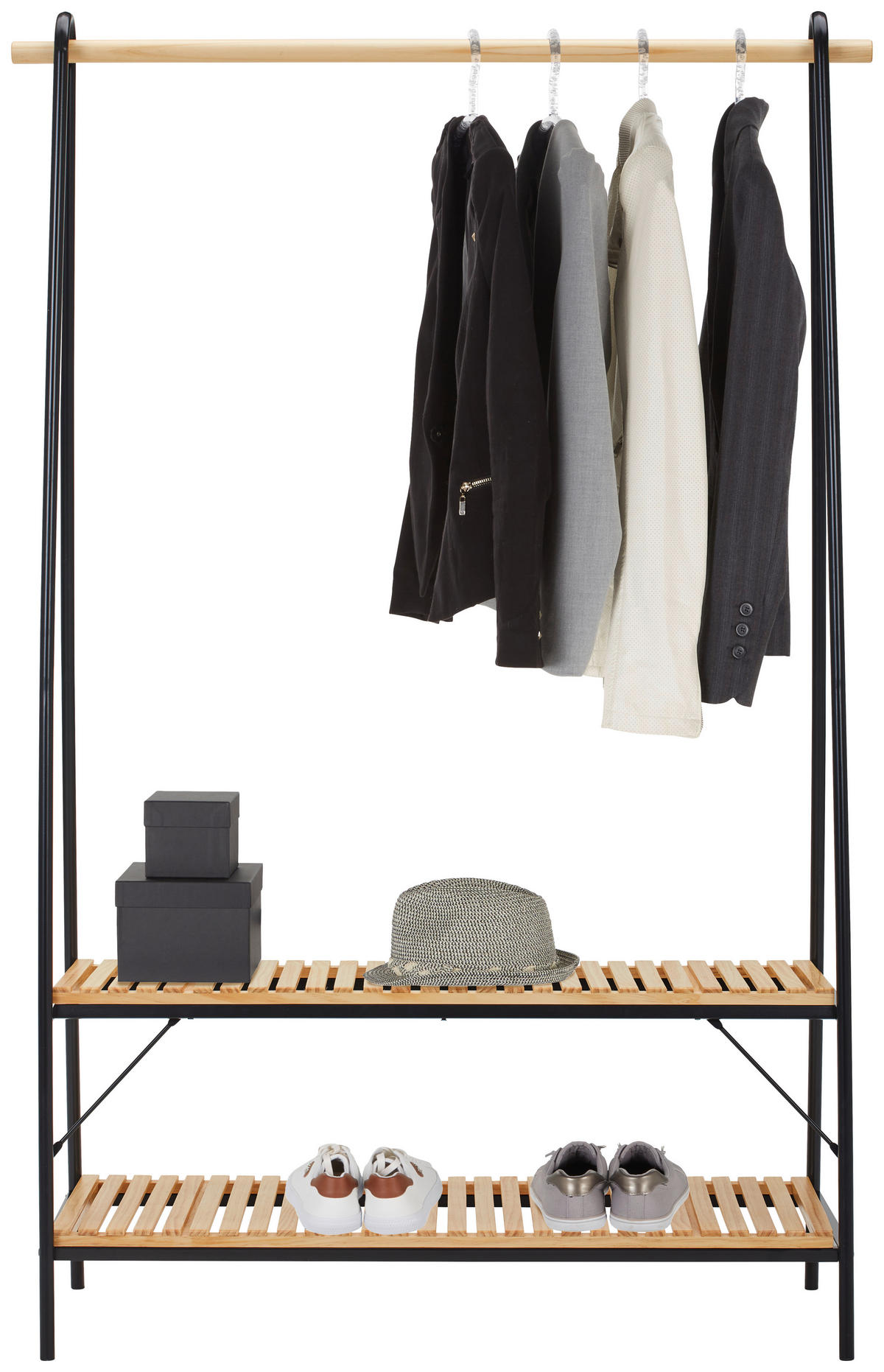 GARDEROBENSTÄNDER in Schwarz, Kieferfarben 111,5/170/45 cm   - Schwarz/Kieferfarben, Design, Holz/Metall (111,5/170/45cm) - Carryhome