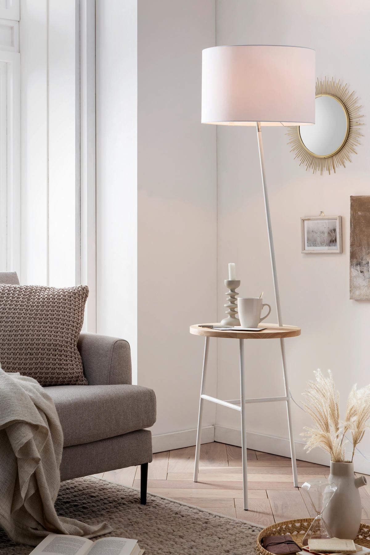 STEHLEUCHTE  40/155/40 cm   - Weiß, Design, Holz/Textil (40/155/40cm) - P & B