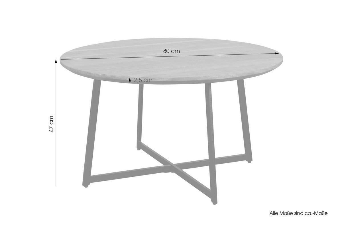 COUCHTISCH Akazie vollmassiv rund Akaziefarben, Schwarz  - Schwarz/Akaziefarben, Design, Holz/Metall (80cm) - Livetastic