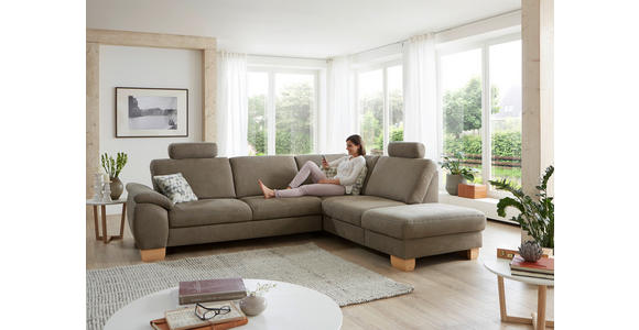 ECKSOFA in Mikrofaser Hellgrün  - Wildeiche/Beige, KONVENTIONELL, Holz/Textil (236/286cm) - Voleo