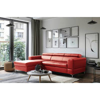 ECKSOFA Rot Echtleder Lederlook Bettkasten, Schlaffunktion, Rücken echt, Kopfteilverstellung  - Rot/Schwarz, Design, Leder/Textil (173/247cm) - Livetastic