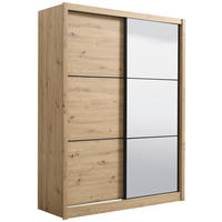 SCHIEBETÜRENSCHRANK 166/215,5/60 cm 2-türig Eiche Artisan  - Schwarz/Eiche Artisan, Basics, Glas/Holzwerkstoff (166/215,5/60cm) - Xora