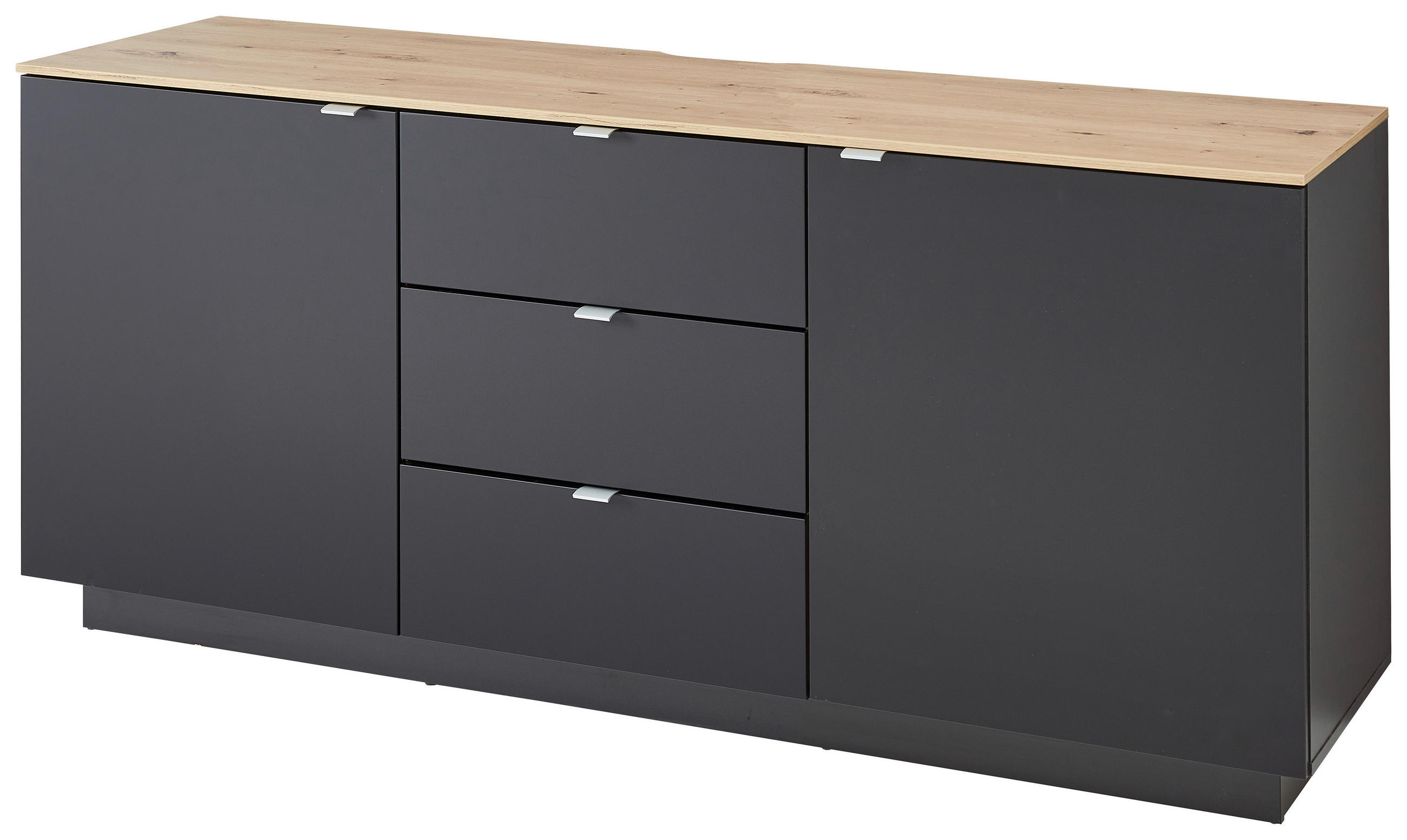 Thumbnail - Mid.you Sideboard Lahore, Schwarz, Eiche Artisan, Holzwerkstoff, 3 Fächer, 3 Schublade(n) Schubladen, 180x77x44 cm, Schl...