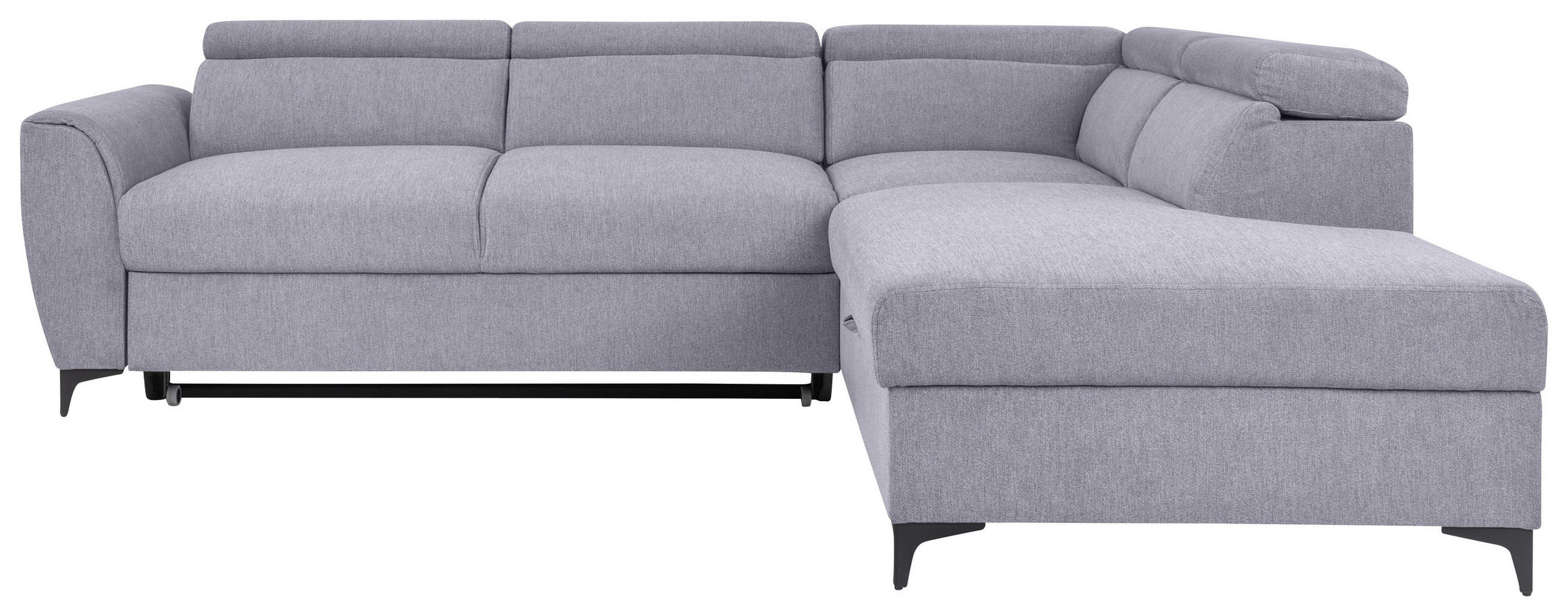 ECKSOFA Grau Velours Bettkasten, Schlaffunktion, Rücken echt, Kopfteilverstellung, Liegefläche im Originalstoff  - Schwarz/Grau, KONVENTIONELL, Textil/Metall (255/217cm) - Carryhome