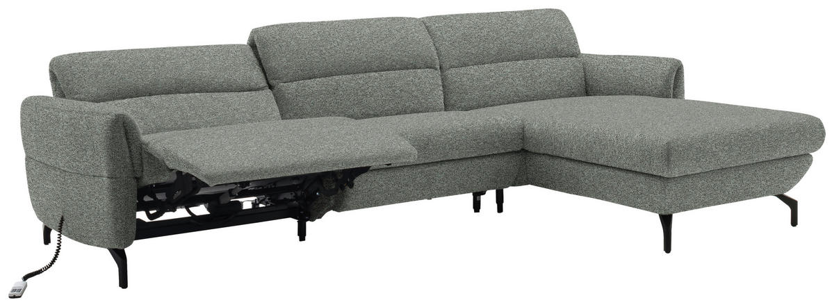 ECKSOFA in Chenille Graublau  299/187 cm  - Graublau/Schwarz, Design, Textil/Metall (299/187cm) - Schöner Wohnen