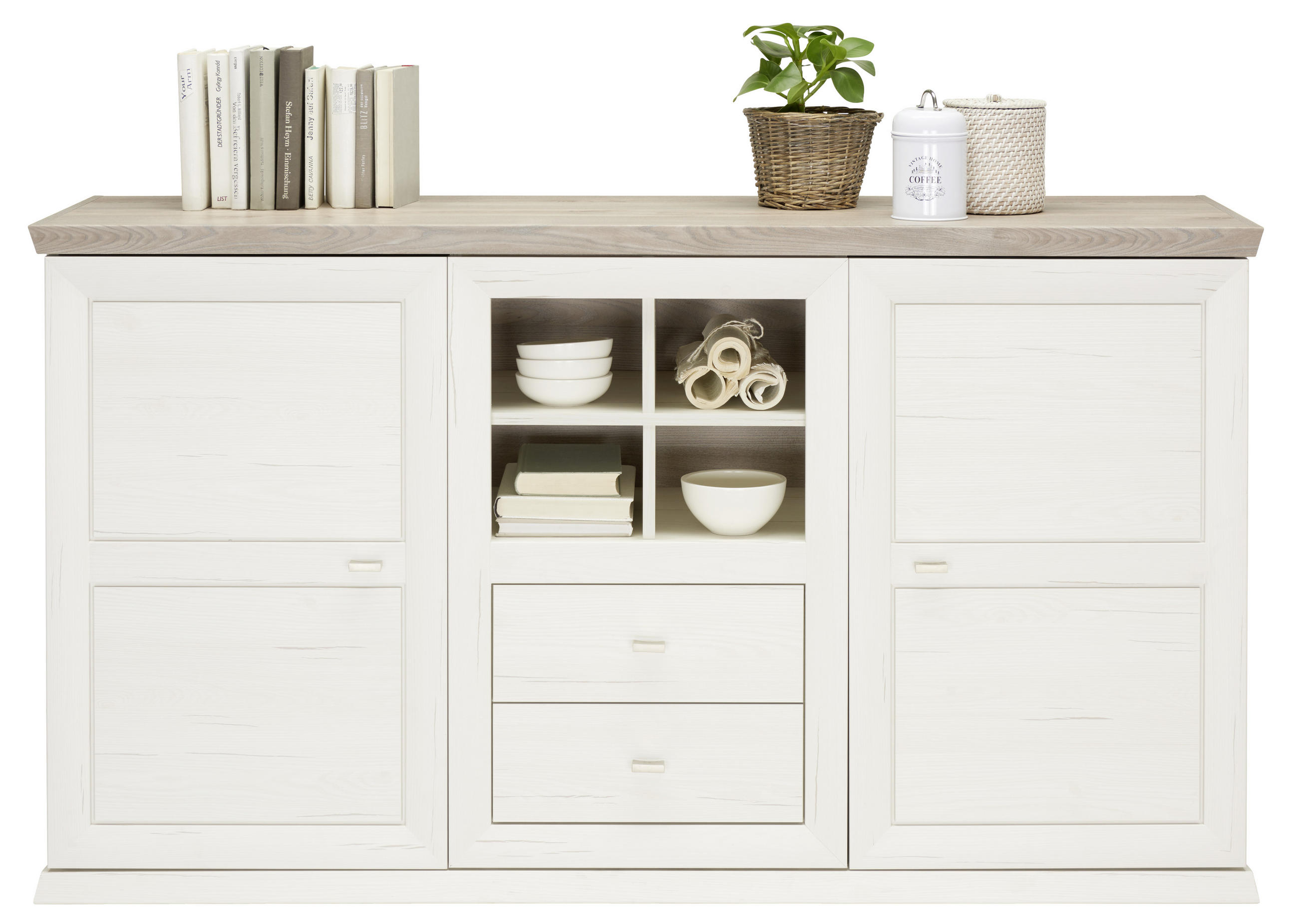 KOMODA, sivá, biela, 160/89/43 cm - sivá/biela, Lifestyle, kov/kompozitné drevo (160/89/43cm) - Hom`in