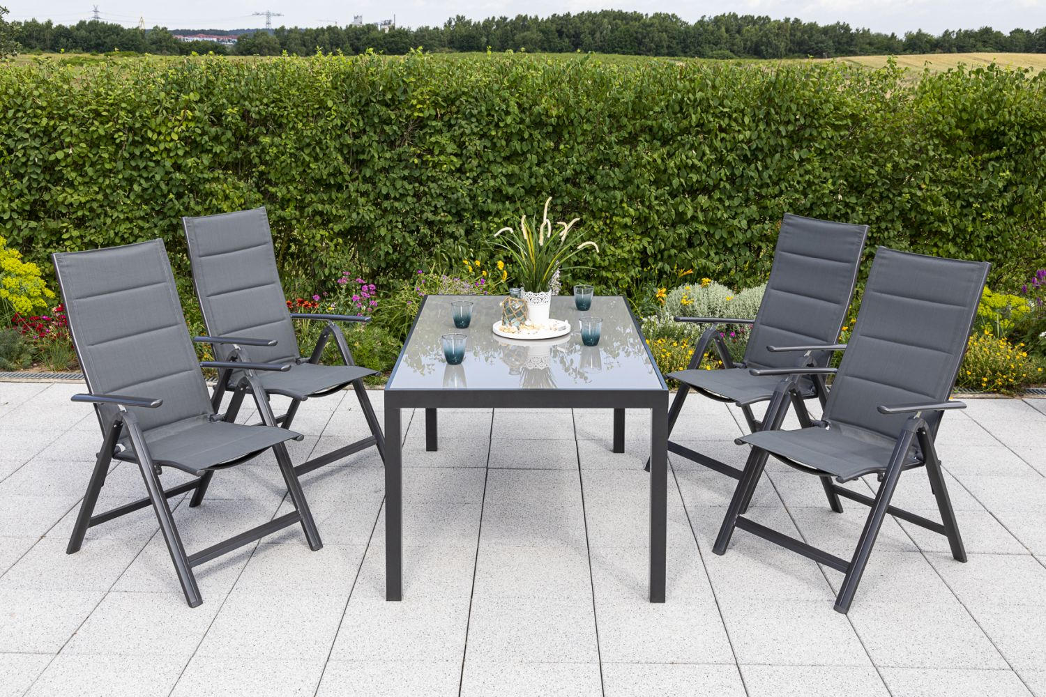 GARTENTISCHGRUPPE Aluminium  - Graphitfarben/Grau, ROMANTIK / LANDHAUS, Glas/Textil - Gardenson