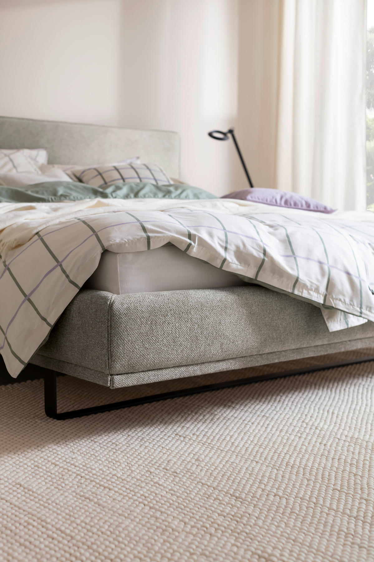POLSTERBETT Matratze, Lattenrost Hellgrau 180/200 cm  - Birkefarben/Buchefarben, Design, Holz/Textil (180/200cm) - Schöner Wohnen