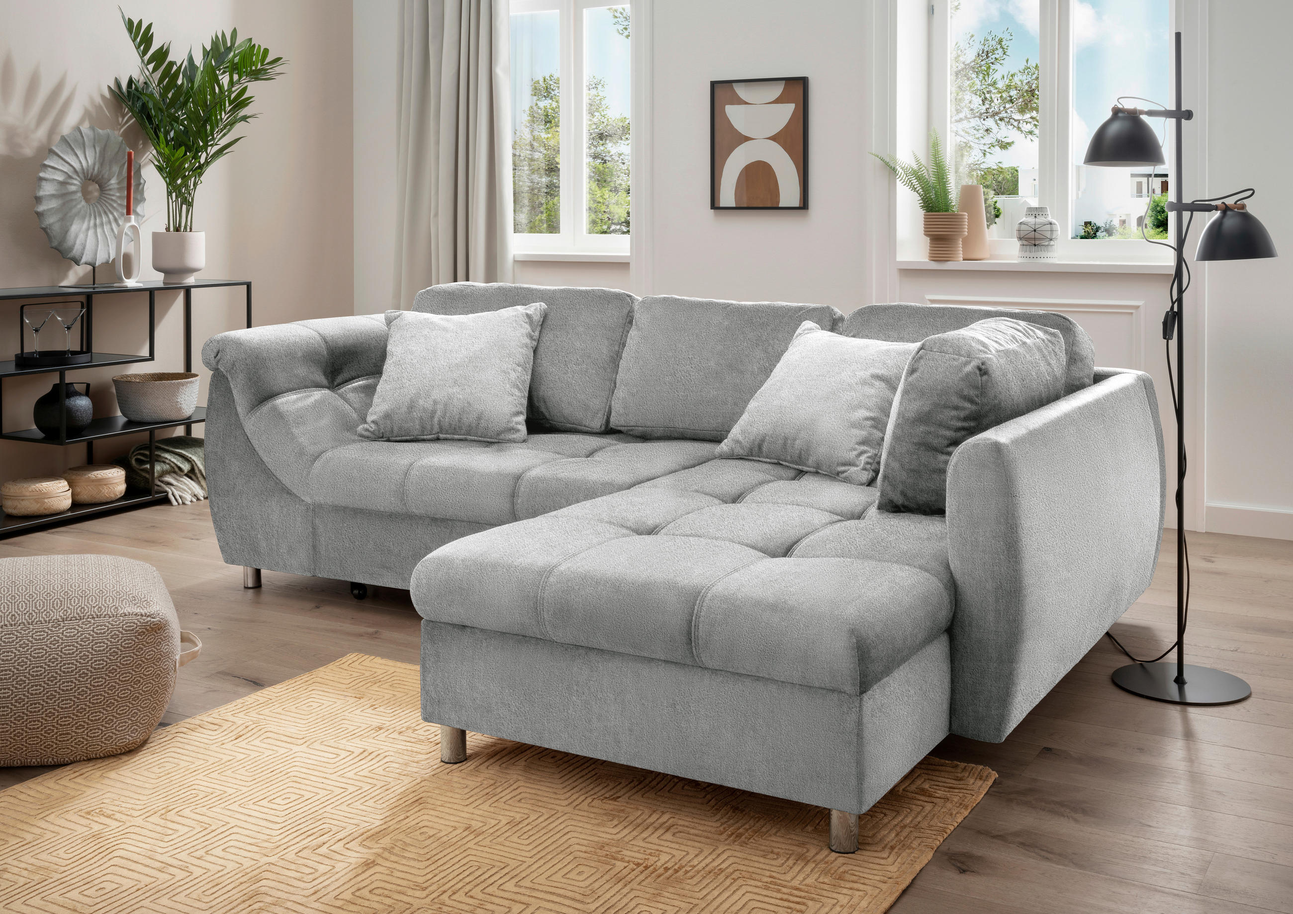 ECKSOFA Silberfarben Mikrofaser  - Chromfarben/Silberfarben, Design, Textil (250/190cm) - Livetastic