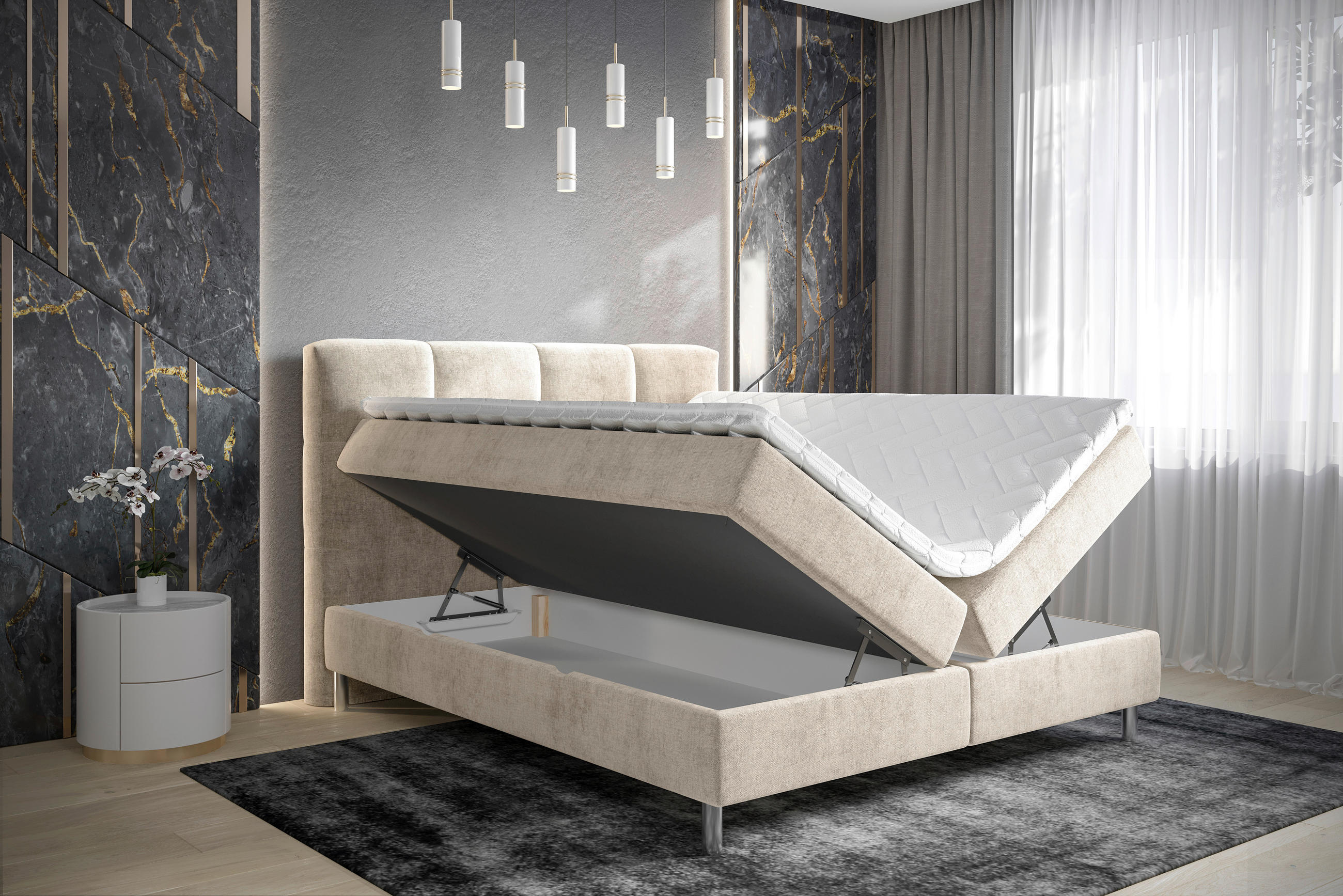 BOXBETT 180/200 cm  in Beige  - Chromfarben/Beige, Design, Holz/Holzwerkstoff (180/200cm) - Esposa