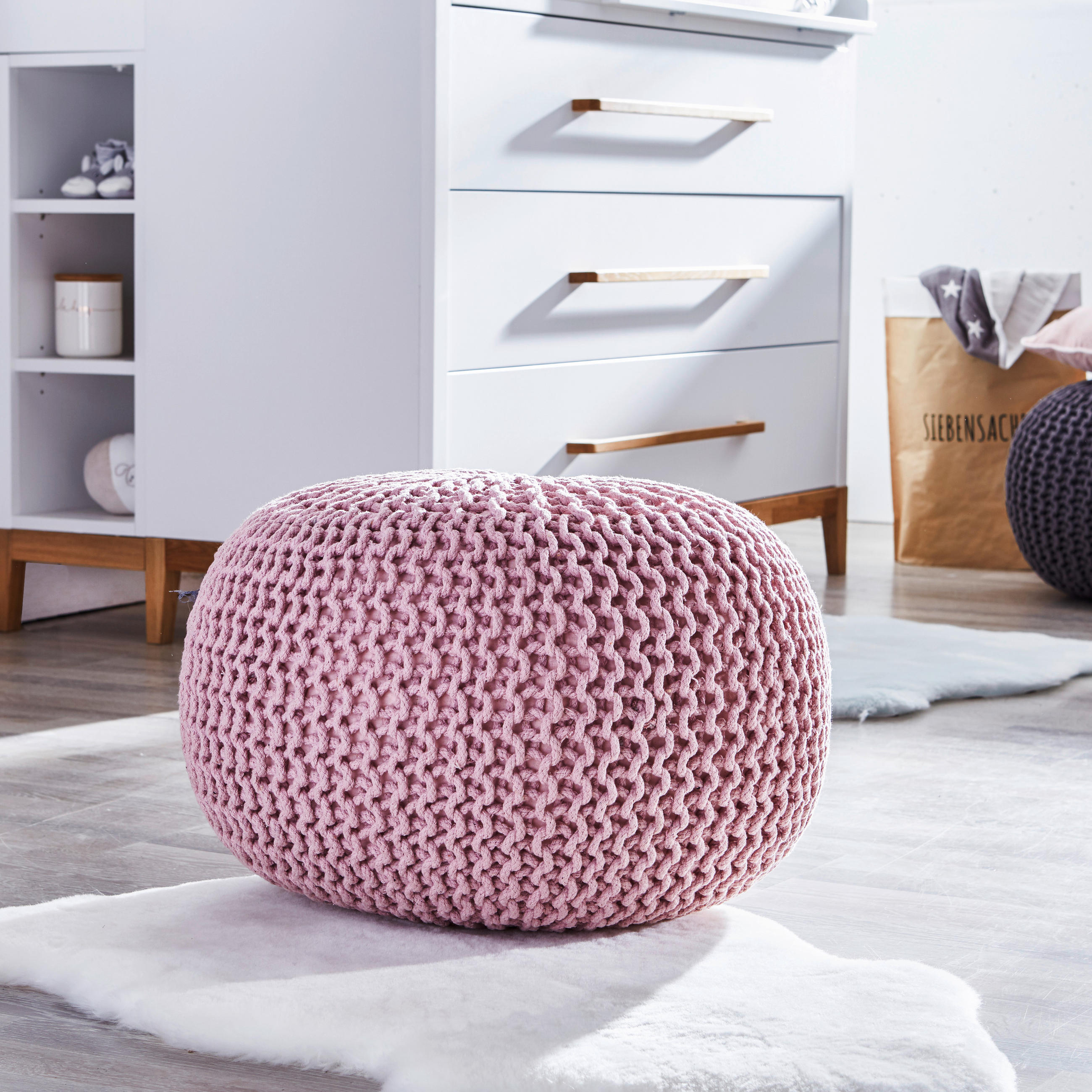 POUF Textilgeflecht Uni Grau 55/55/35 cm  - Rosa/Grau, Trend, Textil (55/55/35cm) - Linea Natura