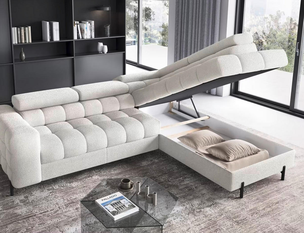 ECKSOFA Weiß Plüsch  - Schwarz/Weiß, Design, Textil/Metall (276/200cm) - MID.YOU