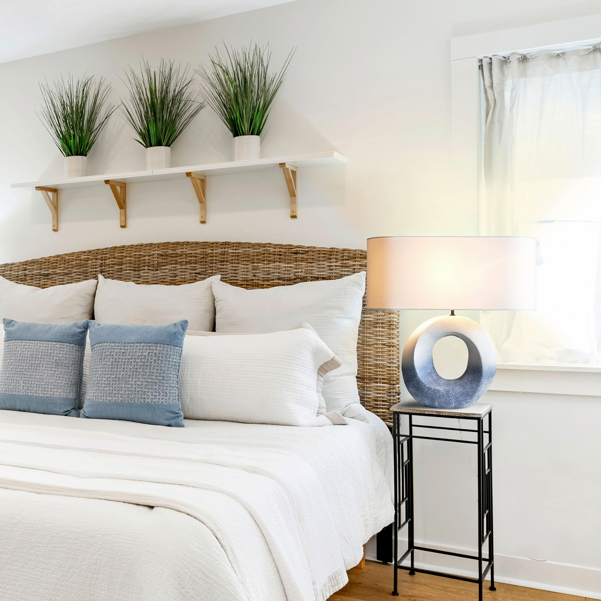 TISCHLEUCHTE 31/55/15 cm   - Blau/Elfenbein, Design, Keramik/Textil (31/55/15cm) - P & B