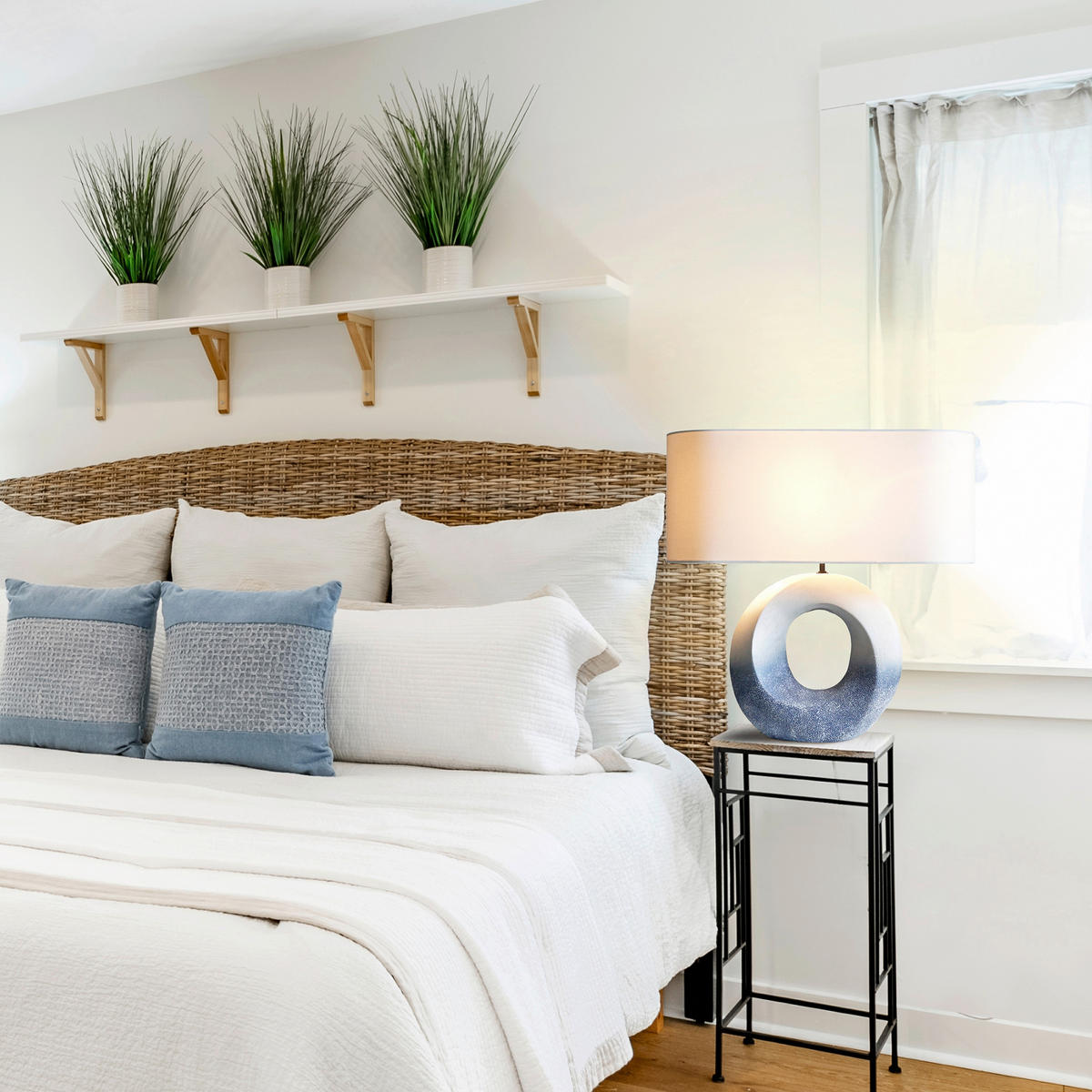 TISCHLEUCHTE 31/55/15 cm   - Blau/Elfenbein, Design, Keramik/Textil (31/55/15cm) - P & B