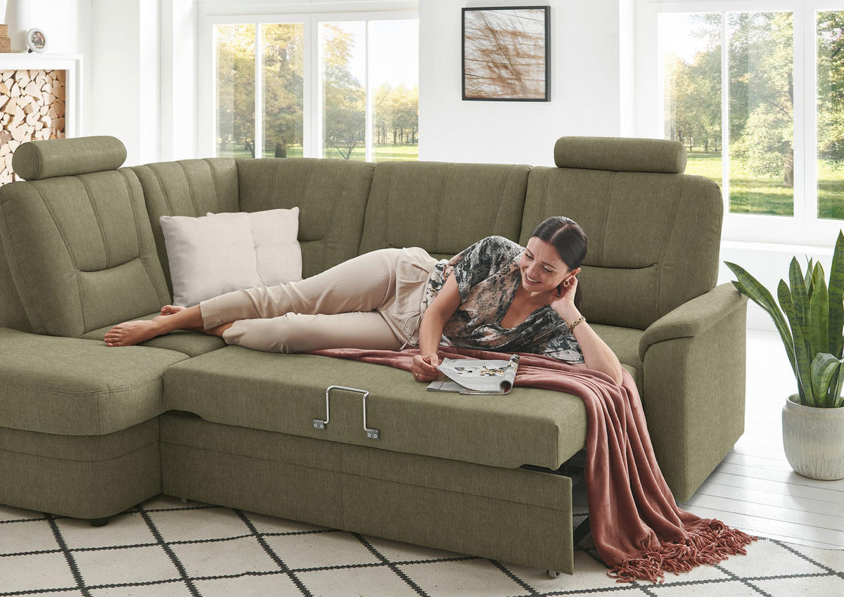 ECKSOFA Chenille Grün  - Schwarz/Grün, Konventionell, Kunststoff/Textil (185/235cm) - Beldomo Comfort