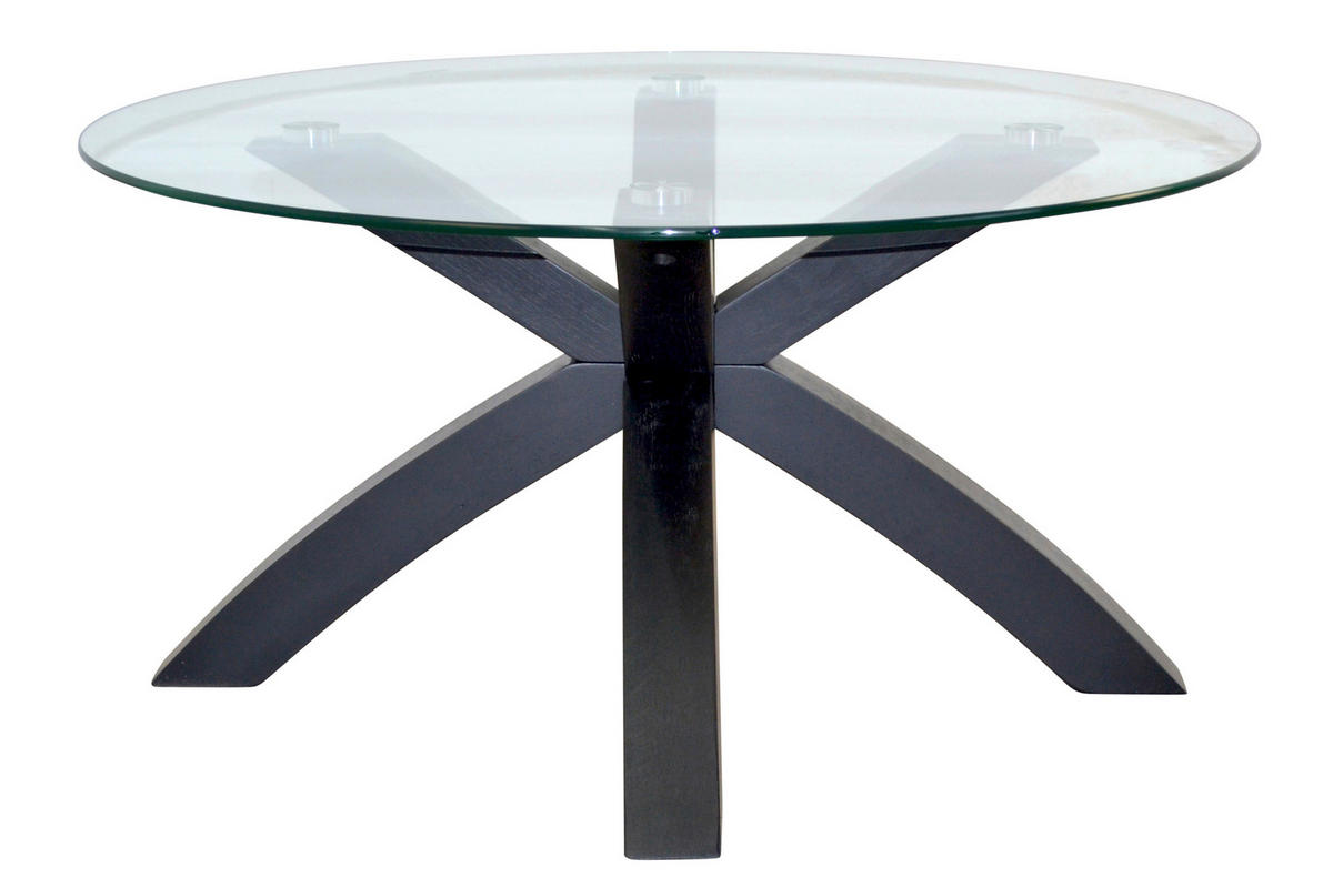 COUCHTISCH Eiche massiv ESG, Klarglas 80/80/40 cm rund Schwarz  - Schwarz, Design, Glas/Holz (80/80/40cm) - MID.YOU