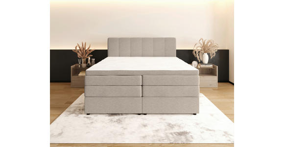 BOXSPRINGBETT 180/200 cm,  in Greige, gepolstertes Kopfteil, Bettkasten, Topper, Matratzen, H2 + H3 = mittel + fest  - Greige/Schwarz, KONVENTIONELL, Kunststoff/Textil (180/200cm) - Esposa