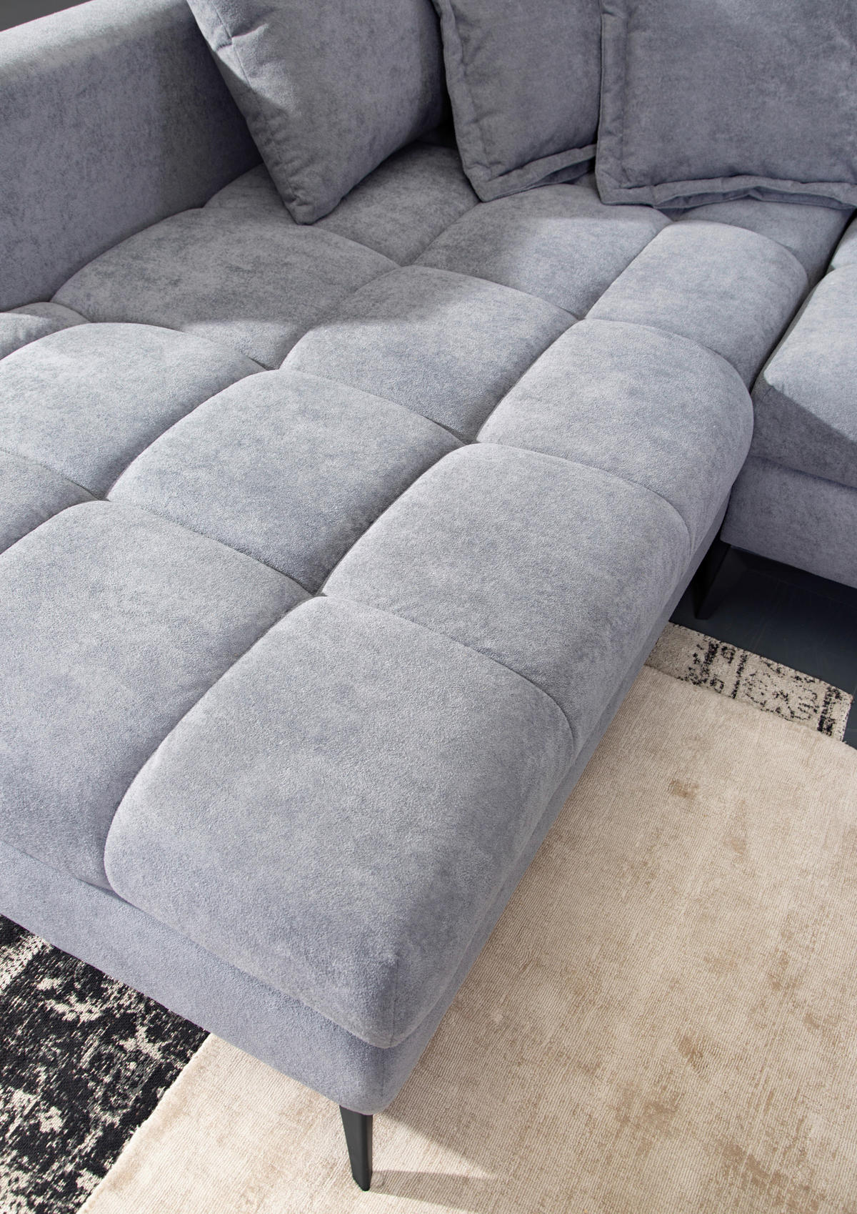 ECKSOFA in Flachgewebe Grau  - Schwarz/Grau, Design, Textil/Metall (224/307cm) - Stylife