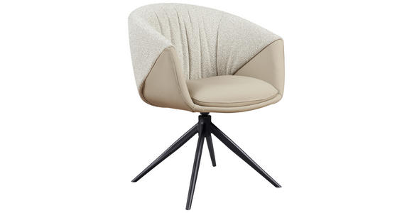 ARMLEHNSTUHL  automatische Rückholfunktion, Sitzfläche 360° drehbar Webstoff Echtleder  - Beige/Schwarz, Design, Leder/Textil (63,5/82.5/63cm) - Novel