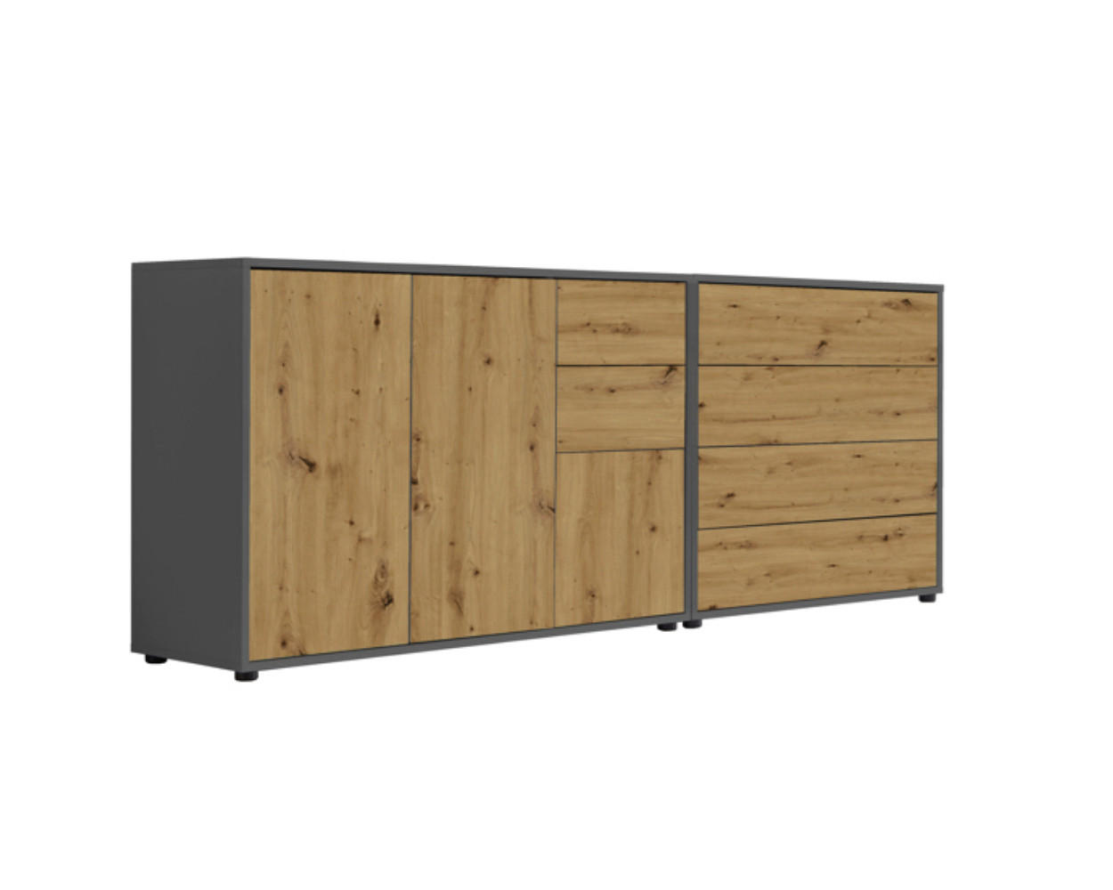 Mid.you Sideboard Anthrazit, Eiche Artisan 184.5x73x33 cm