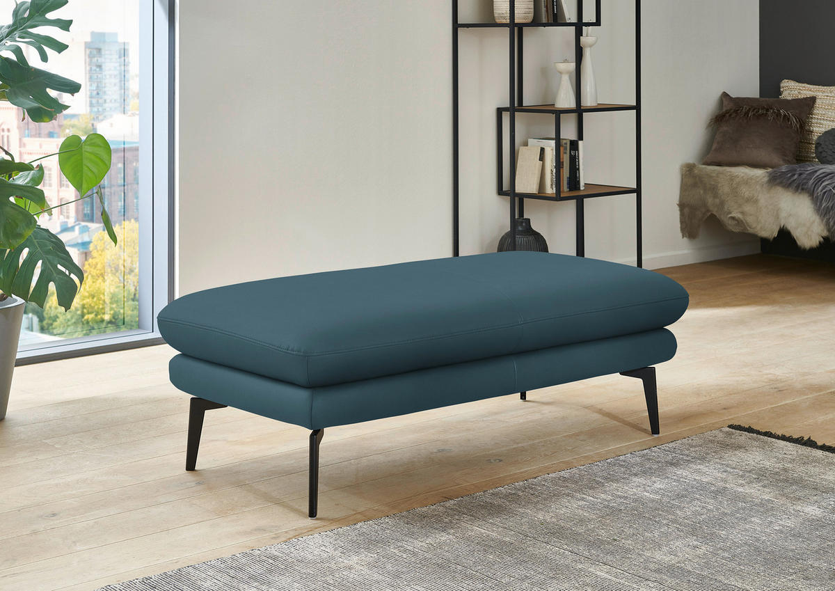 ECKSOFA in Echtleder Blau  310/180 cm  - Blau/Schwarz, Design, Leder/Metall (310/180cm) - Dieter Knoll