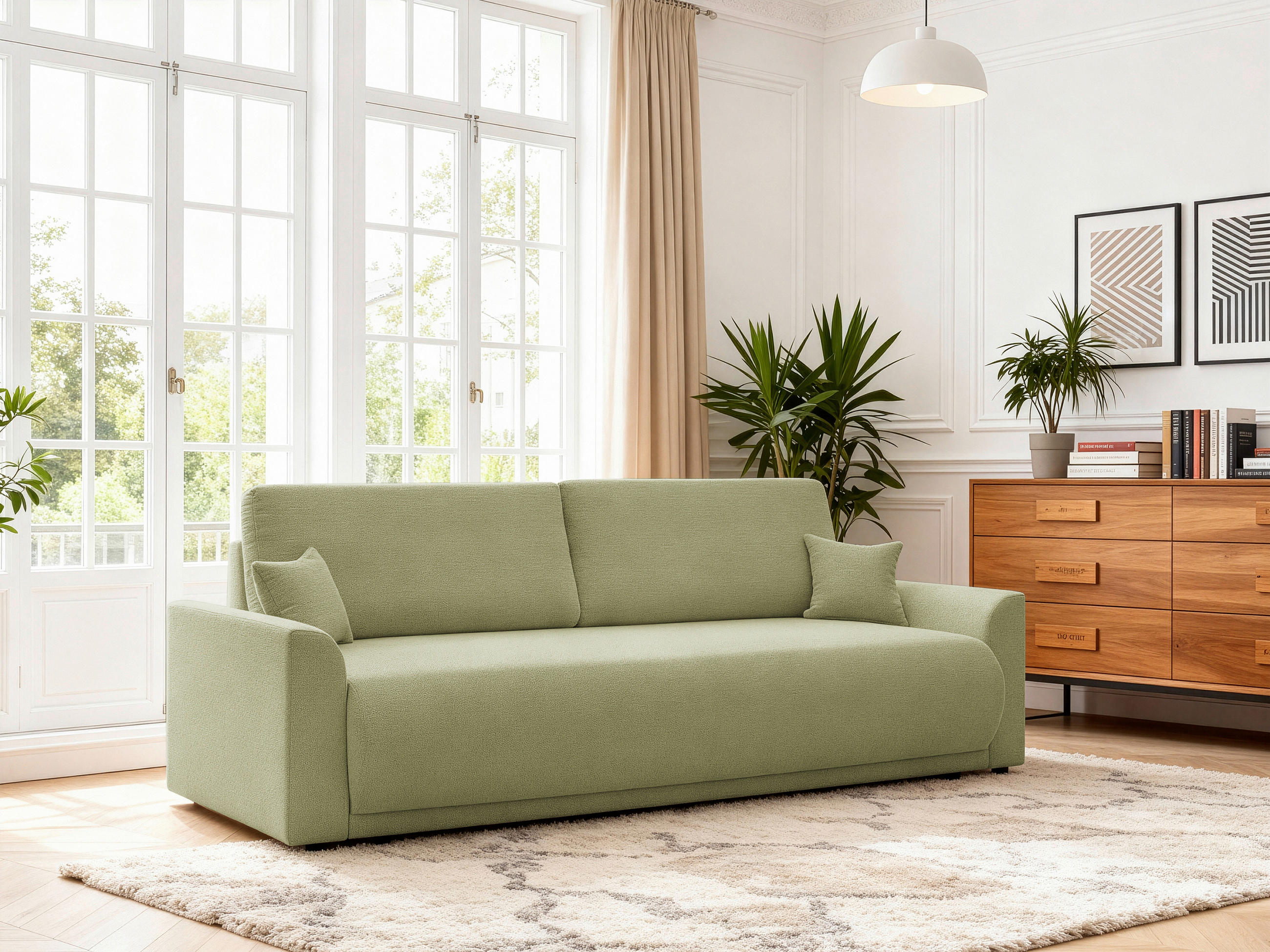 SCHLAFSOFA KIMMY Struktur Grün  inkl. Zierkissen, Rückenkissen, Bettkasten  - Schwarz/Grün, Design, Kunststoff/Textil (234/90/103cm) - P & B