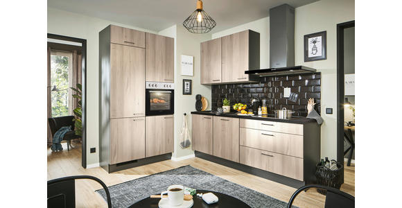 ECKKÜCHE 120/220 cm in Graphitfarben, Schwarz, Tannenholzfarben - Tannenholzfarben/Schwarz, Design, Holzwerkstoff/Metall (120/220cm) - Xora