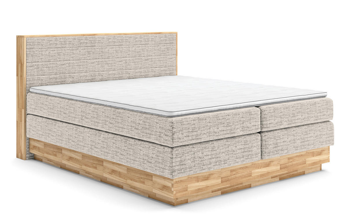 BOXSPRINGBETT 160/200 cm,  in Eichefarben, Sandfarben, Matratze, gepolstertes Kopfteil, Bettkasten, Topper, H2 + H3 = mittel + fest  - Sandfarben/Eichefarben, MODERN, Holz/Kunststoff (160/200cm) - Livetastic