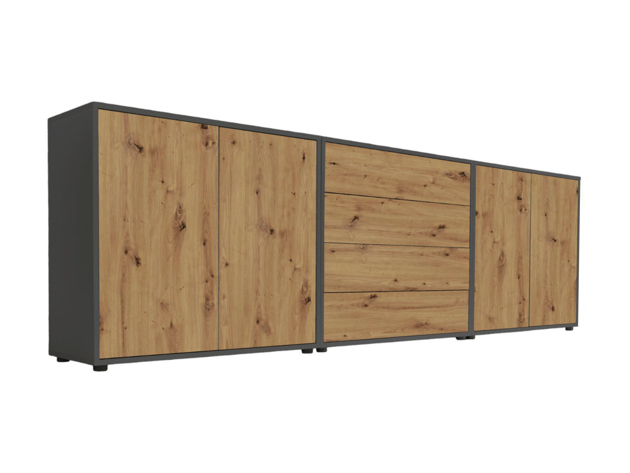 SIDEBOARD Mailand Set 5  in 237/73/33 cm  - Anthrazit/Schwarz, MODERN, Holzwerkstoff/Kunststoff (237/73/33cm) - MID.YOU