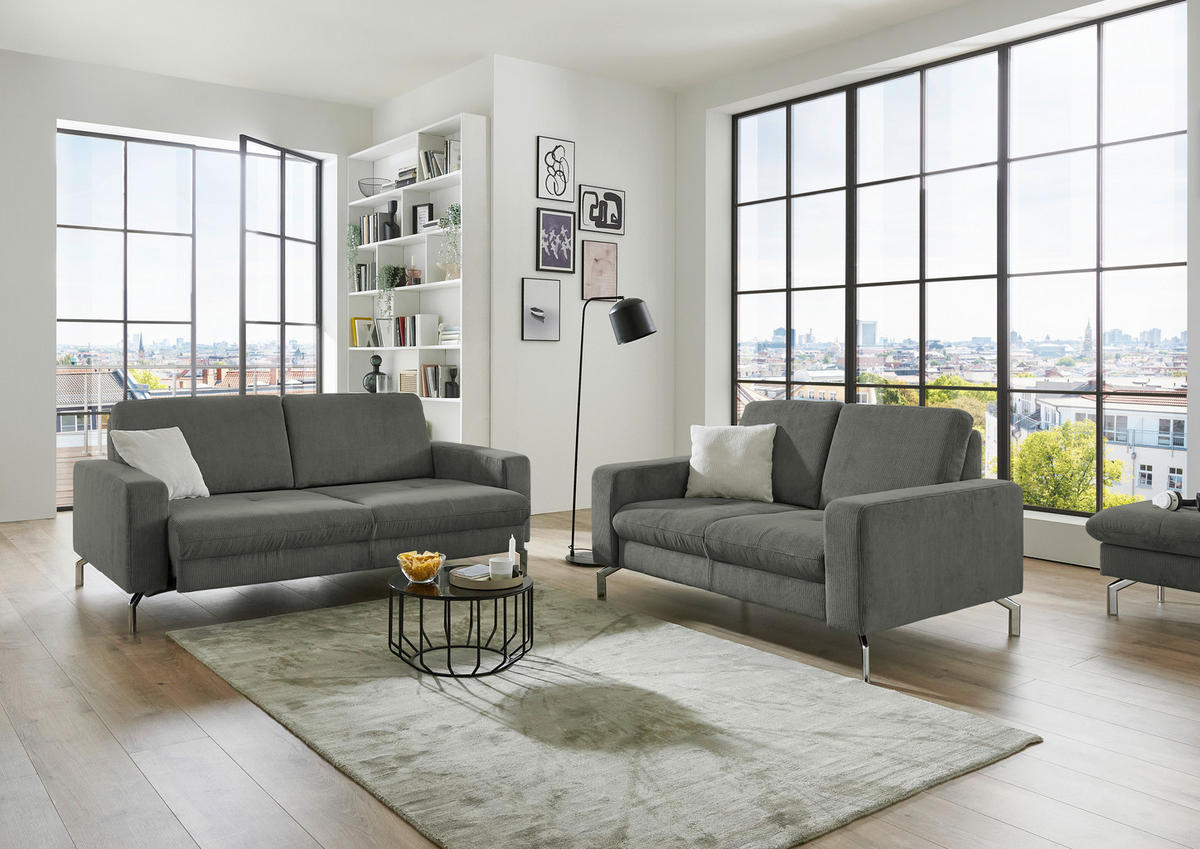 3-SITZER-SOFA Feincord Grau  - Chromfarben/Grau, Design, Textil/Metall (194/87/105cm) - Beldomo Style