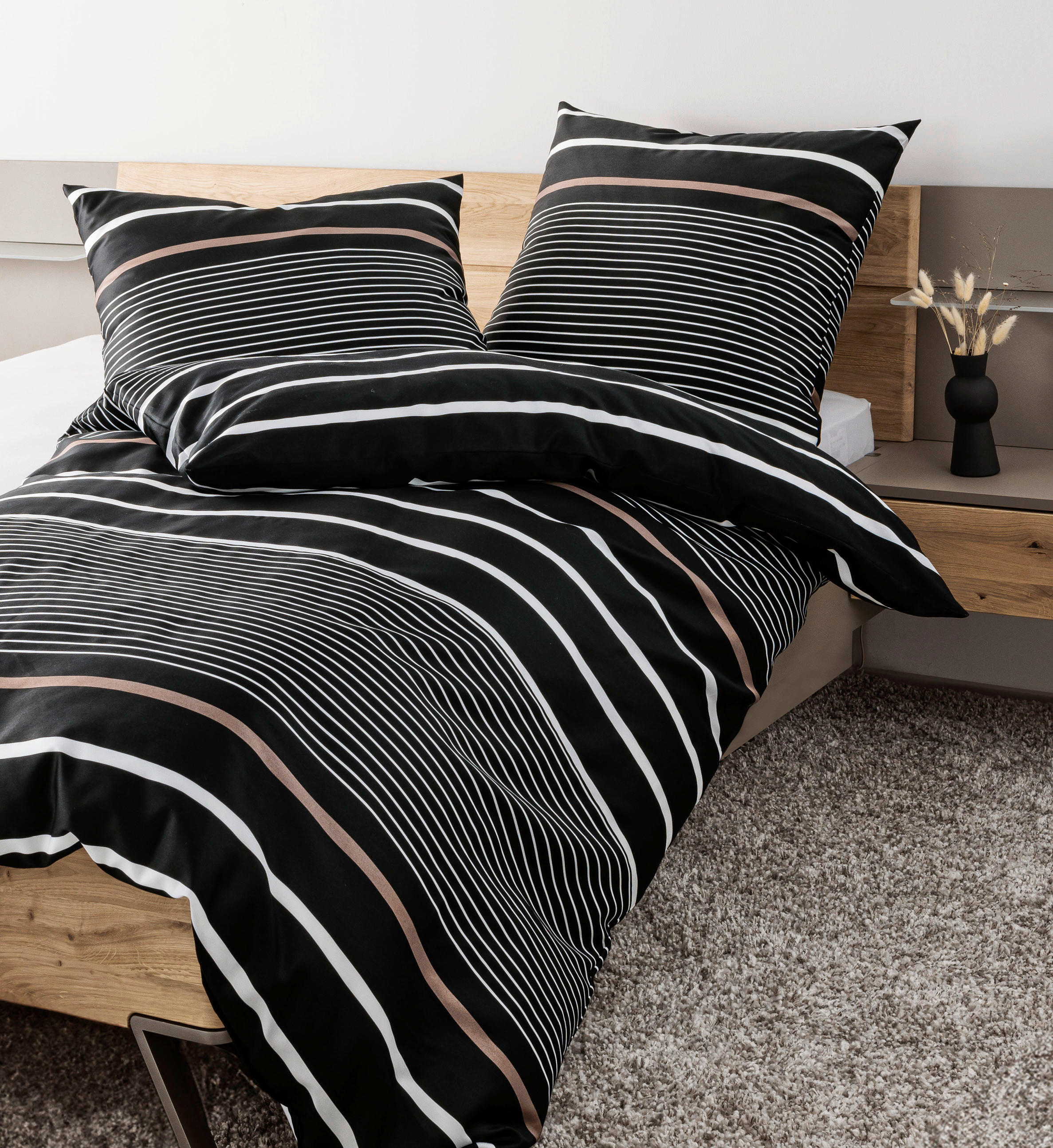 BETTWÄSCHE Makosatin 135/200 cm  - Schwarz/Weiß, Design, Textil (135/200cm) - Janine