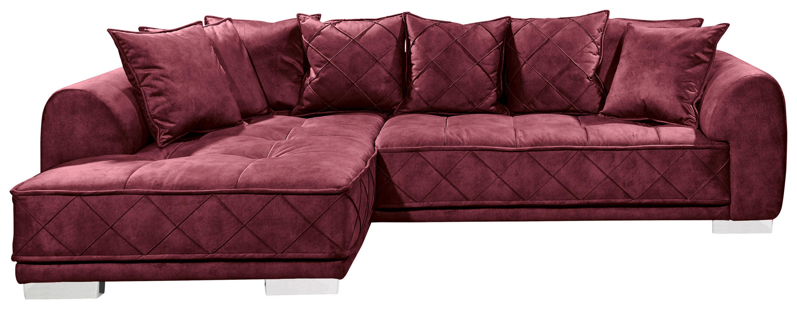 ECKSOFA Bordeaux Mikrovelours  - Bordeaux/Silberfarben, Basics, Kunststoff/Textil (319/194cm) - MID.YOU