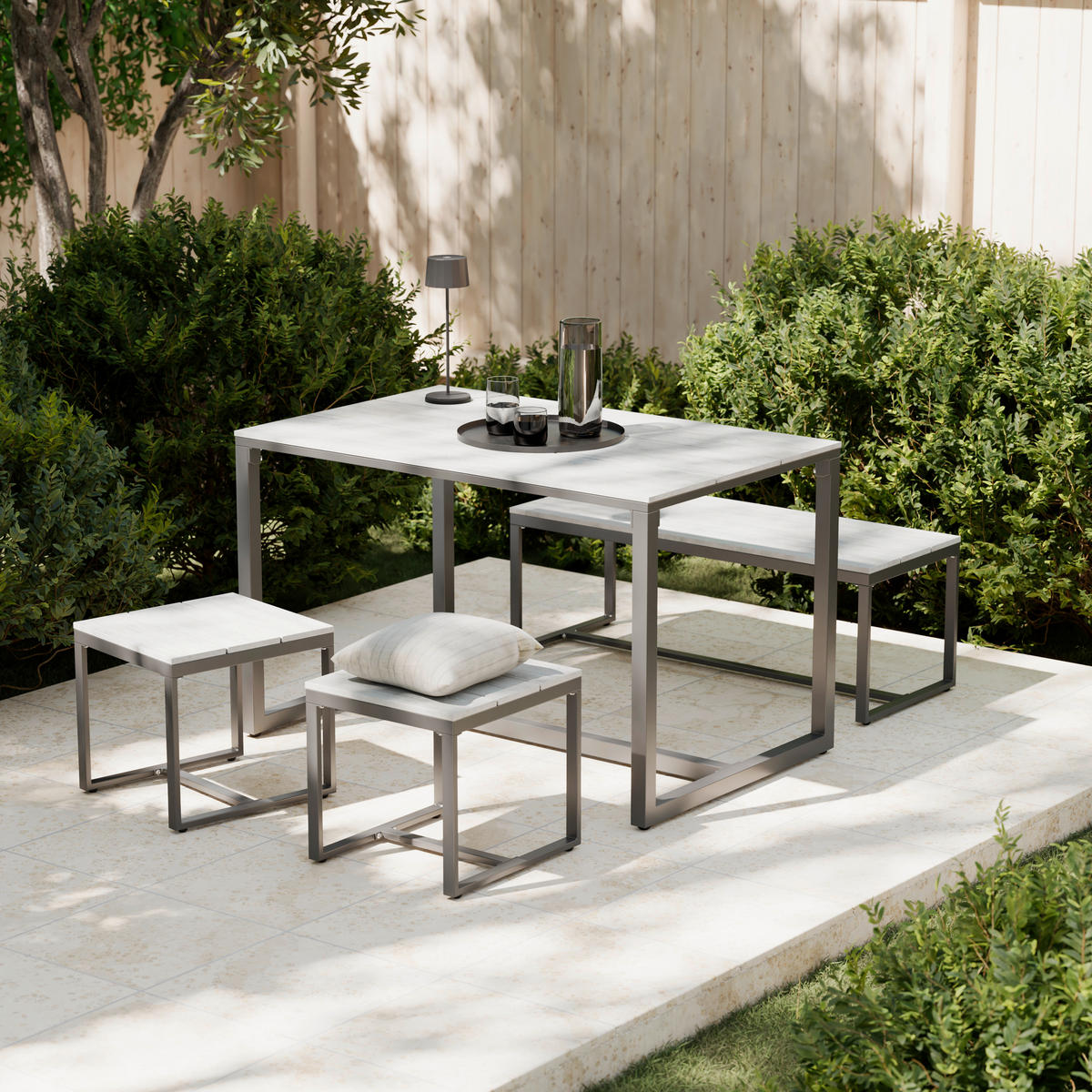 KERTI BÚTORSZETT 4 részes  - sötétszürke/szürke, Modern, műanyag/fém - Ambia Garden