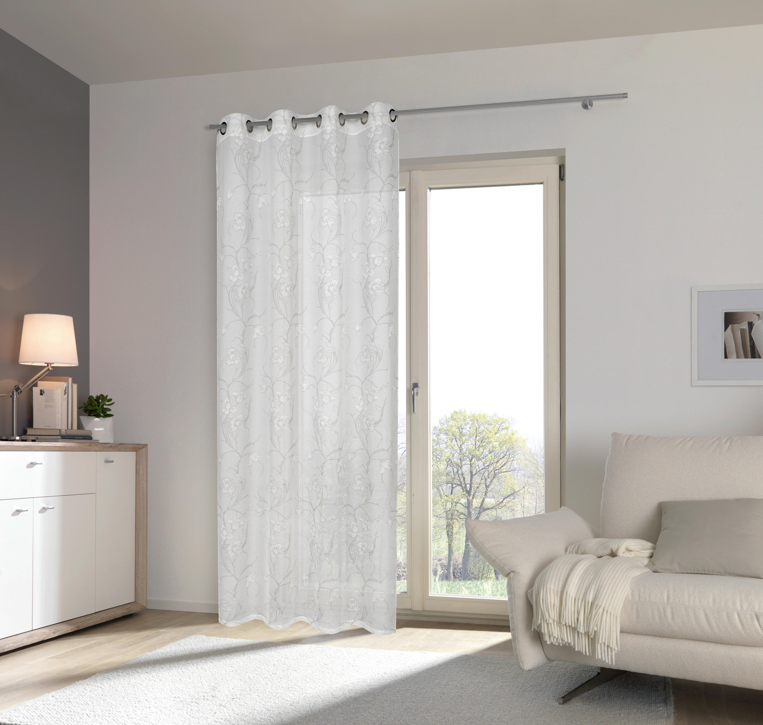 RINGLIS FÜGGÖNY részben áttetsző  - fehér/szürke, Design, textil (135/245cm) - Esposa