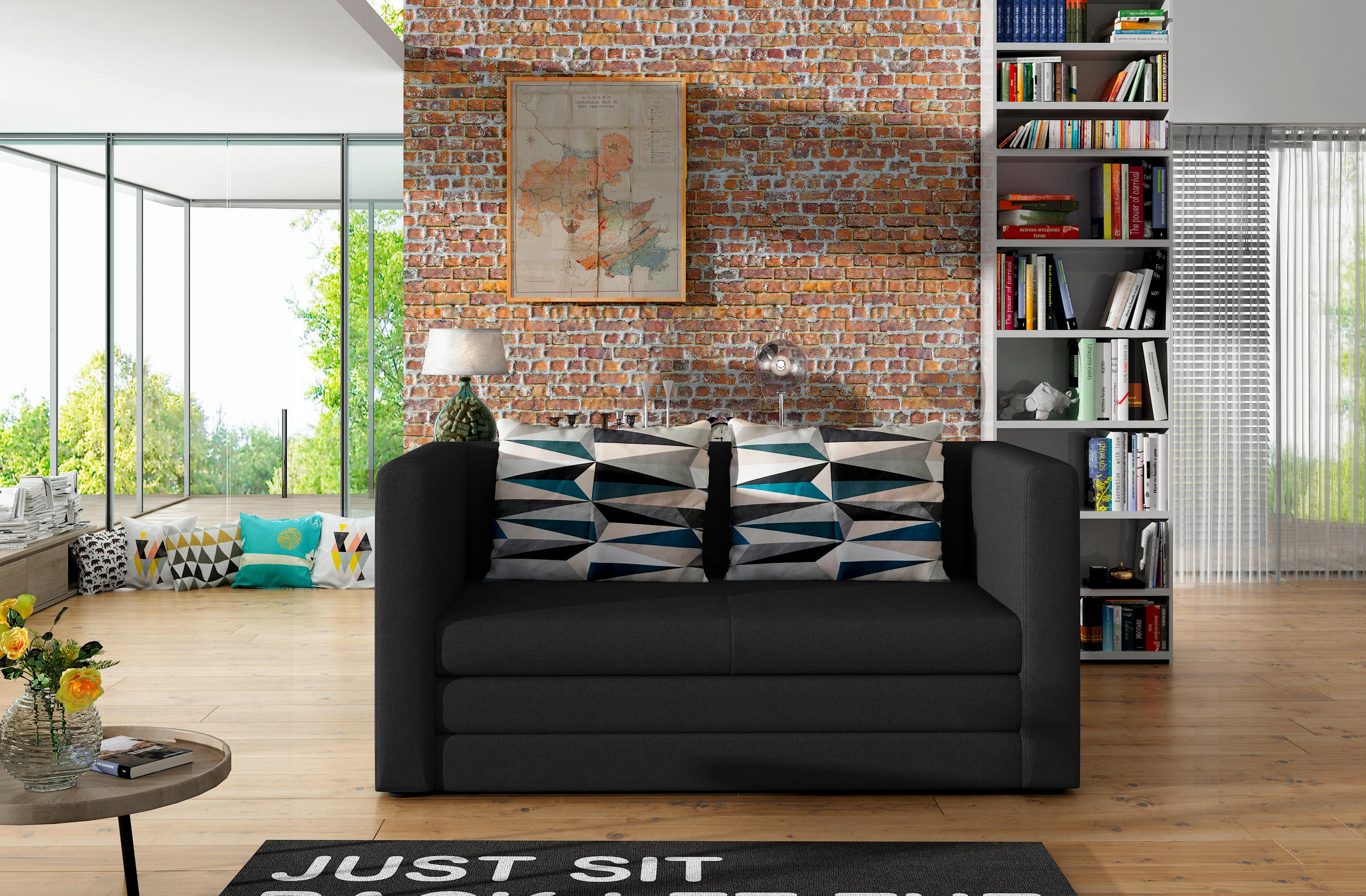 SCHLAFSOFA in Webstoff Anthrazit  - Anthrazit/Schwarz, Design, Kunststoff/Textil (132/62/70cm) - MID.YOU