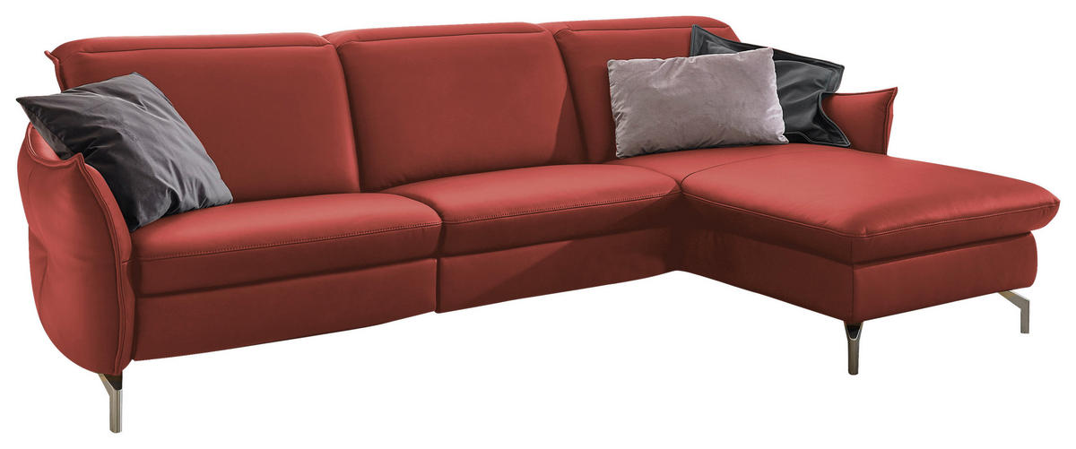 ECKSOFA in Lederlook (vegan) Rot  - Rot/Nickelfarben, Modern, Textil/Metall (233/179cm) - Livetastic