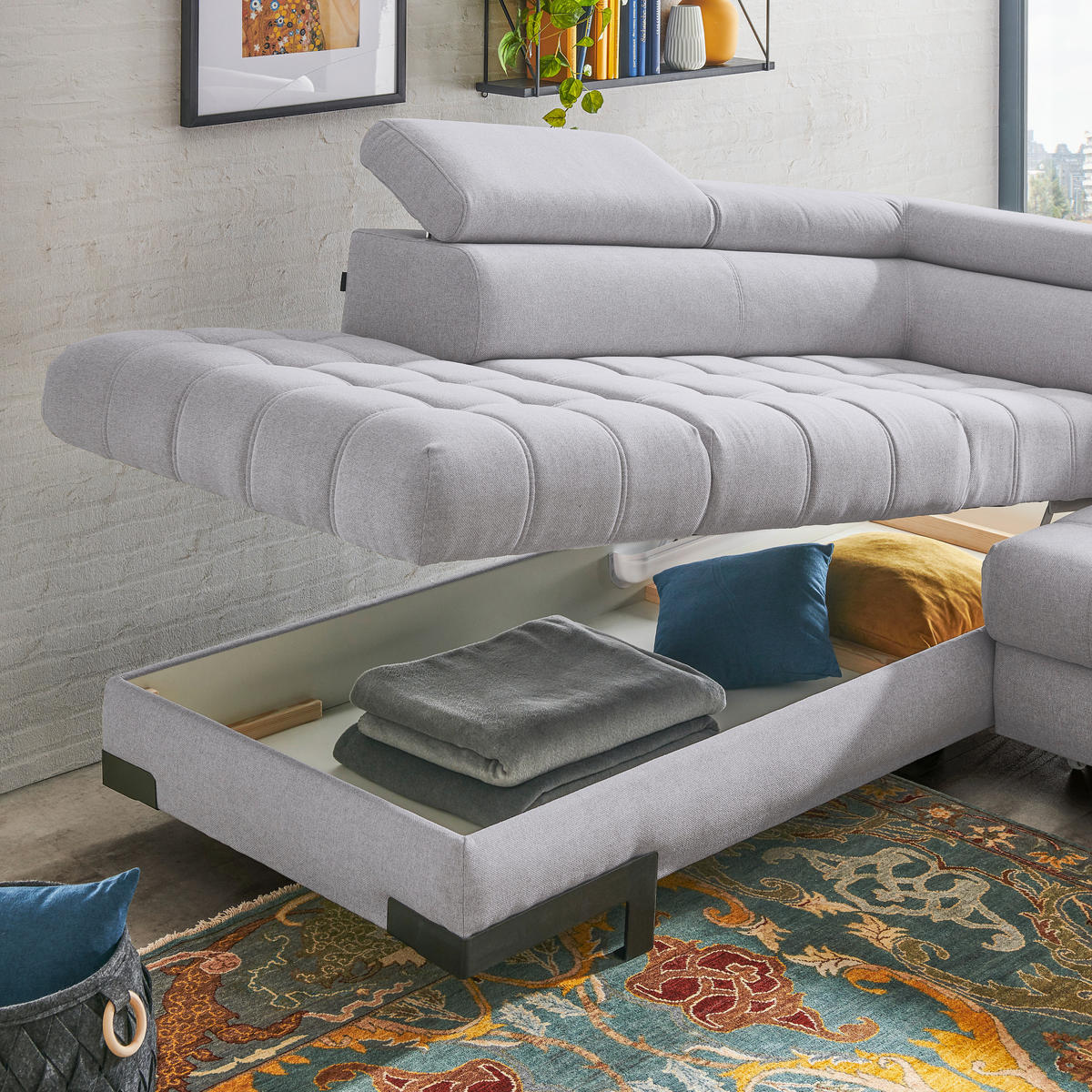 ECKSOFA Grau Webstoff  - Schwarz/Grau, Design, Textil/Metall (223/263cm) - Welnova
