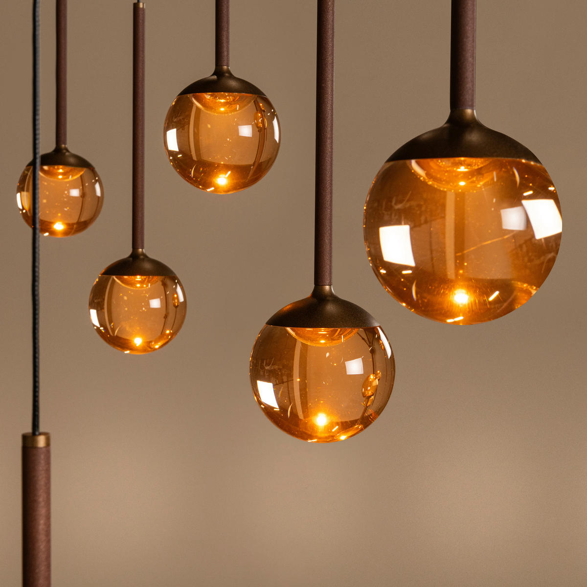 LED-PENDELLEUCHTE 143.2/35/169.3 cm  - Braun/Orange, Design, Kunststoff (143.2/35/169.3cm) - Lucide