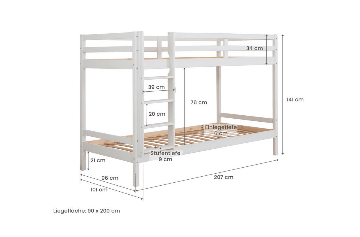 ETAGENBETT 90/200 cm Weiß  - Weiß, MODERN, Holz (90/200cm) - MID.YOU